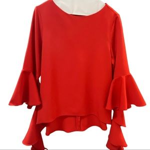 Gracia  Red Ruffle Sleeve Blouse. Excellent Condition.